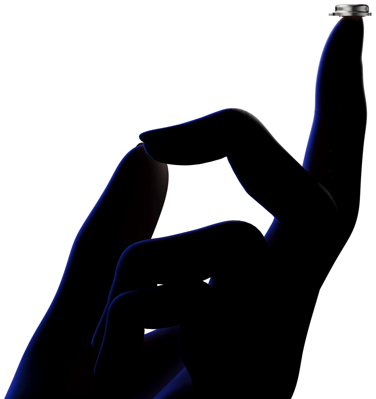 A hand holding PrimeSwitch at a fingertip